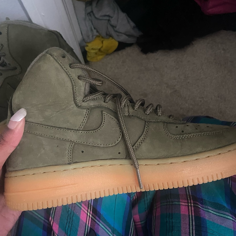 olive green high top nikes